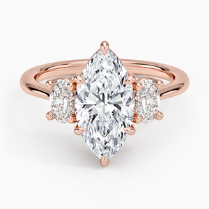 Anillo de Diamantes con Corte Marquesa, Diamante Cultivado en Laboratorio, Anillo de Compromiso de Tres Piedras con Piedra Lateral Ovalada en Oro de 14K y 18K, Joyería Fina de Lujo - Product Image 2