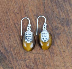 Handmade 925 Sterling Silver Tiger Eye Hook <b>Earrings</b> Natural Gemstone Jewelry with <b>Gold</b> Plating Gift <b>for</b> <b>Men</b> or Women - Product Image 2