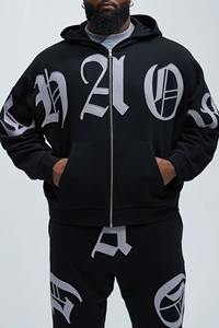 Sudadera con capucha personalizable lavada a la piedra con estampado de serigrafía de gran tamaño y cremallera bidireccional boxy fit Y2K streetwear para hombres - Product Image 3