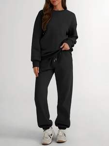 Sudadera de invierno personalizable de alta calidad para mujer, un conjunto de hombros caídos, ropa de calle de dos piezas, Fabricante Mayorista sólido - Product Image 2