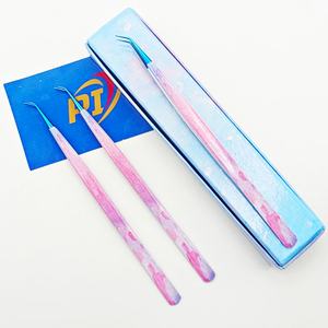 Pinzas profesionales de Extensión de pestañas de acero inoxidable aislamiento de volumen OEM Rosa Ombre 45 grados antimagnético antiestático - Product Image 3