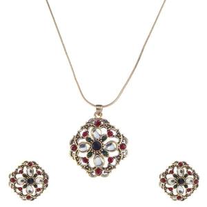 Urthn <b>Fine</b> <b>Jewelry</b> <b>Set</b> Green and Red Multi Color Austrian Stone Gold Plated Zinc Alloy Pendant Party Wear -1202323 - Product Image 1