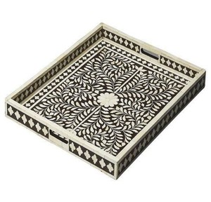 Diseño de tiras en blanco y negro con incrustaciones de hueso de Calidad exclusiva para comedor y decoración del hogar, bandeja para servir té, café, aperitivos, bandeja para desayuno - Product Image 6