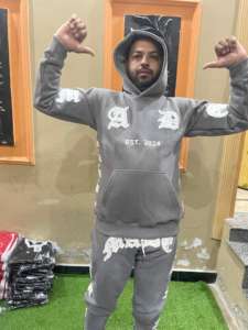 ชุดวอร์มผ้าคอตตอนซักสำหรับผู้ชายชุดมีฮู้ดและกางเกงขายาว100% เฮฟวี่เวทกำหนดได้เอง - Product Image 4