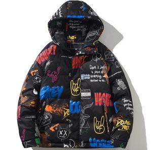 เสื้อแจ็คเก็ตพัฟเฟอร์มีฮู้ดพิมพ์ลายเต็มตัว สไตล์สตรีทแฟชั่น ยูนิเซ็กซ์ สำหรับฤดูหนาว รับสกรีนโลโก้ ซิป ไซส์พลัส ผลิตตามแบบ OEM เสื้อผ้าสตรีทแฟชั่นพิมพ์ลายเต็มตัว - Product Image 1