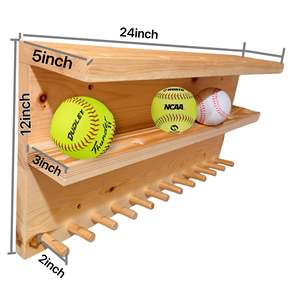 YEEYAYA Soporte de Pared para Almacenamiento de Pelotas de Softbol/Béisbol de 24 Pulgadas, Hecho a Mano, para 3 Bates Individuales, con Capacidad para 11 Bates y 12 Pelotas - Product Image 6