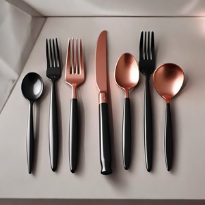 High Quality Eco-Friendly Wedding <b>Cutlery</b> Set in <b>Gold</b> & <b>Black</b> 4pcs 20pcs 24pcs 30pcs Stainless Steel Silverware for Cooking - Product Image 1