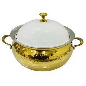 Casseroles en métal au design moderne rondes en acier inoxydable avec poignée en bois et bouton Plat de service de haute qualité pour le stockage des aliments - Product Image 3