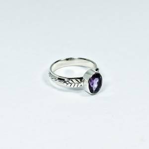 2025 New Arrival Minimalistic Leaf Design <b>Statement</b> <b>Rings</b> 925 Sterling <b>Silver</b> Natural Amethyst Faceted Gemstone Classic Weddings - Product Image 4