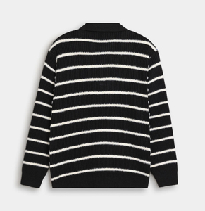 Hot Selling Sweaters Custom Logo Cotton Mock Neck Fleece Jumper Oversized Pullover Blocking Vintage Striped Mock Neck Sweater - Product Image 2