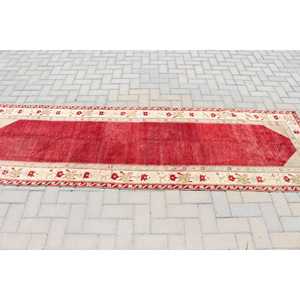 3x9.8 ft <b>Runner</b> Turkish Rug Vintage Patchwork Design Eco-Friendly Traditional <b>Red</b> White Persian Wool Rug with Latex Backing - Product Image 3