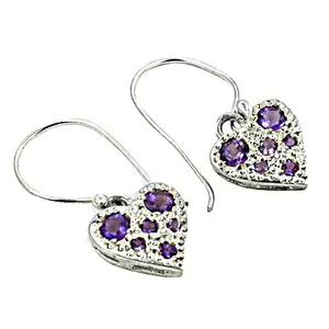 Pendientes Colgantes de Corazón con Amatista y Baño de Oro de 18K para Mujer, Regalos para Bodas y Fiestas - Product Image 1