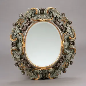 Luxury Royal Carved Teak Wood Wooden Frame Mirror With Antique Color Best Seller Wholesale Cheap Furniture