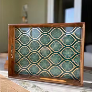 Plateau de service en bois naturel fabriqué à la main Meena Work décoratif en bois cuisine et Table à manger plateaux imprimés cadeaux - Product Image 1