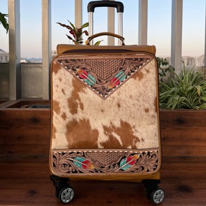 Real Handmade Metallic Leather Luggage Bags Multi Uses Tooled Fur Leather Trolley Bag Unisex Big Size Multi Uses Travel Suitcase - Product Image 1