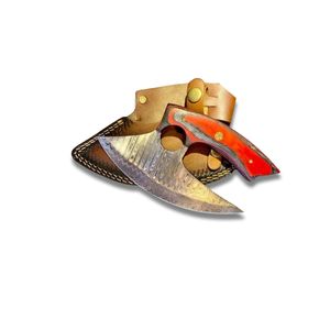 Chef de cocina profesional Ulu cuchillo para picar verduras logotipo personalizado HOJA DE Damasco con mango de madera juego de cuchillos - Product Image 1