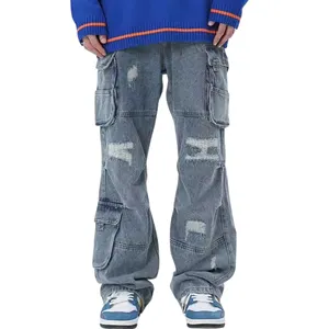 Mingwei hochwertige Streetwear Herrenhosen Baggy Denim Kargo gestapelte Jeans Hosen für Herren