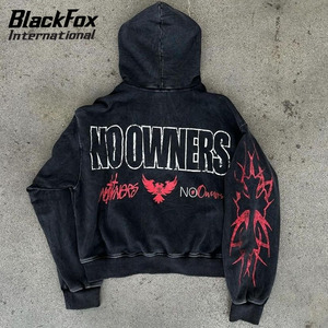 2025 Men's Full Sleeve Acid Wash <b>Zip</b> <b>Hoodies</b> Customizable <b>Black</b> Color Highest Quality Newest Design for Winter Use - Product Image 2