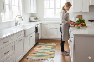 Tapis moderne en coton noir et blanc, fait main, en peluche florale, pour la maison, les pique-niques, les voyages, lavable en machine - Product Image 2