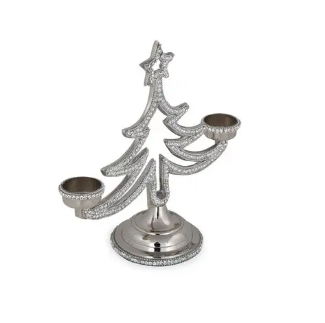 Nuovo articolo a forma di albero di natale tavolo Top In metallo luce di tè supporto votivo In colore argento per la decorazione della casa e la decorazione di natale
