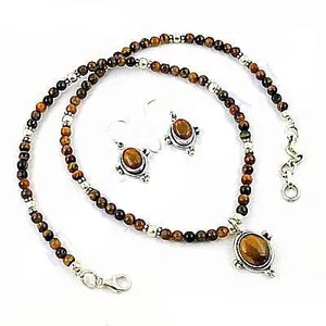 Ensemble de bijoux en argent 925, collier et boucles d'oreilles en perles d'œil de tigre, cristal de strass avec perle plaqué or pour une fête ou un cadeau - Product Image 3