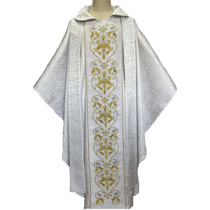 Chasuble de prêtre en polyester blanc chasuble de broderie d'or 2025 sur mesure de haute qualité nouveau design chasuble brodé - Product Image 5