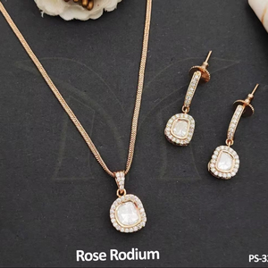 Rose Polish Fancy Full Stone Design Party Wear Beautiful Kundan Stones Kundan <b>Long</b> <b>Pendant</b> Set - Product Image 1