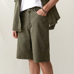 High Quality Wholesale <b>Men's</b> Denim Cargo Shorts Set Custom Logo Print <b>Elastic</b> <b>Waist</b> Fashionable Short Sleeve <b>Jeans</b> Casual Winter - Product Image 3