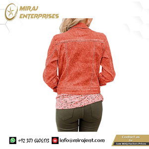 Femmes basique bouton respirant à manches longues extensible Varsity veste personnalisé Jean camionneur Denim perles décoration coton - Product Image 3