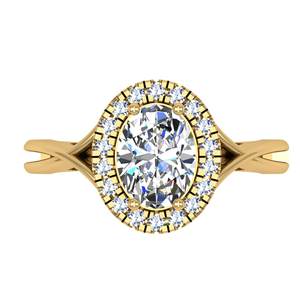 Bague en diamant de laboratoire taille ovale en or jaune 10 carats avec design à tige fendue pour femmes, bijoux de fiançailles raffinés - Product Image 1