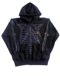 Sudaderas con cremallera de moda personalizada con luz que refleja la Piedra del Rin impresas sudaderas con capucha de calle con logotipo personalizado - Product Image 2