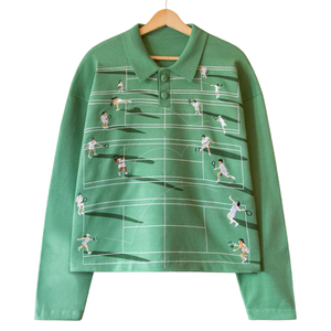 Pull de tennis en tricot fin, fil texturé doux, design graphique de terrain, vêtements d'hiver de qualité supérieure, coupe décontractée, tricot décontracté - Product Image 1