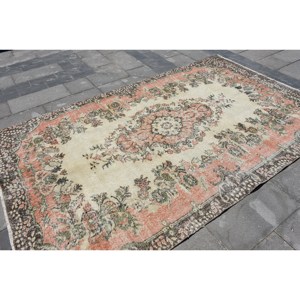 Traditional Beige <b>Brown</b> <b>Wool</b> Rug 5.6 X 9.3ft Handmade Turkish Rectangle Patchwork Latex Backing for Home Living for Entryway - Product Image 3