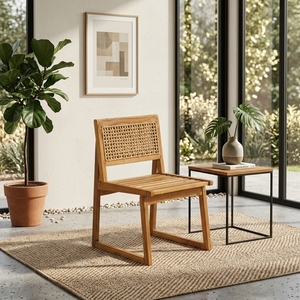 Nuestra Silla de Comedor Moderna Aswattha Visionary de Madera Maciza con Respaldo de Ratán Tejido, Silla Lateral de Madera para Cocina, Diseño Artístico - Product Image 3