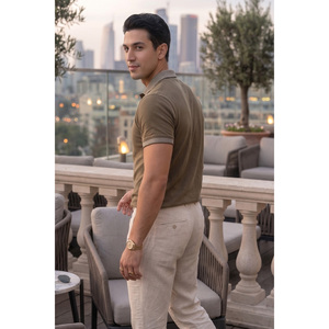 Camisa de Verano para Hombre, 100% Algodón, Transpirable, con Detalle de Cuello Azul, Diseño de Punto de Manga Corta - Product Image 3