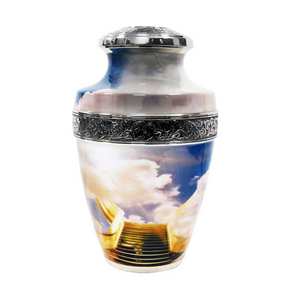 Urna de cremación de aluminio blanco Urna funeraria hecha a mano para cenizas Diseño de flores de alta calidad - Product Image 6