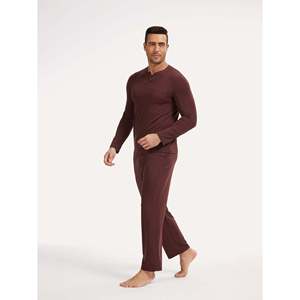Premium <b>Men's</b> Bamboo Cotton V-Neck Long Sleeve <b>Pajama</b> <b>Set</b> Casual Style Soft Knitted Fabric - Product Image 3