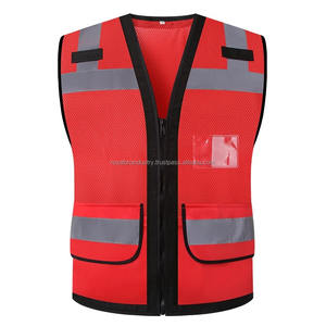 Hi Vis Polyester Mesh Vest for Men Reflective Construction Work Clothes with Zipper Pockets Workwear Safety Jacket - Product Image 1