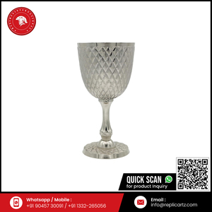 Premium Silver Finish Brass <b>Goblet</b> | Handmade Textured Chalice Cup Vintage Style Table Decor | Elegant Metal Serveware Gift Item - Product Image 6