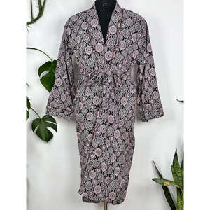 Robe de maison en coton imprimé mandala marron faite à la main pour hommes, 100% coton doux, style kimono - Product Image 1
