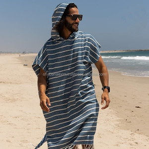Luxury Pestemal <b>Hooded</b> Poncho Customized Striped Bath <b>Towel</b> Cotton Handmade Embroidered Turkish <b>Hooded</b> Poncho From India - Product Image 1