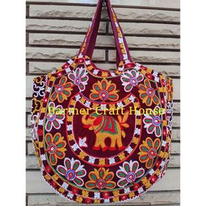 Sac fourre-tout Rajasthani de haute qualité, brodé, à pompons, avec fermeture éclair, doublure en coton/polyester, fait main, motif dessin animé, capacité 5 kg - Product Image 6