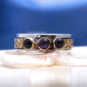 Bague Spinner en pierre de naissance améthyste pour femme en argent sterling 925 en laiton pour fiançailles de mariage - Product Image 2