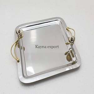 ถาดกระจกเคลือบเงาทรงรีพร้อมตกแต่งสไตล์วินเทจทำจากโลหะสแตนเลส - Product Image 3