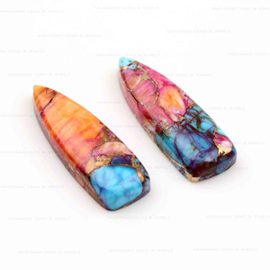 Proveedor al por mayor Natural naranja Dalia cobre turquesa 10x30mm largo trillón forma parte posterior plana cabujón cuarzo suelto para - Product Image 3