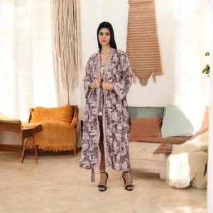Women's Flowy Chiffon Silk Sari Kimono Cami <b>Set</b> Purple Ivory Floral One Size Daily Wear Gown - Product Image 3