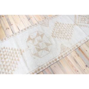 Alfombra Turca de 3x14.6 pies, Alfombra Vintage de Retazos, Lana Beige, Respaldo de Látex Ecológico, Alfombra Tradicional - Product Image 2