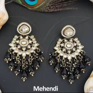 Kundan bijoux inde Mehendi polonais Designer accessoires femmes belle fantaisie Style Kundan ensemble de boucles d'oreilles - Product Image 1