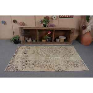 Alfombra turca Vintage 3,6X6,3 pies Beige área grande lana rectángulo Patchwork patrón abstracto látex respaldado para uso en el pasillo - Product Image 4