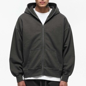 custom Men's zip up hoodies Streetwear <b>drop</b> shoulder heavy weight Cotton Pullover <b>acid</b> washde sweatshirts hoodie for men - Product Image 1
